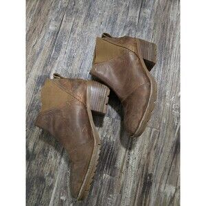 Sorel Cate Chelsea Ankle Booties Women Size 7 Brown Leather Lug Sole Chunky Heel